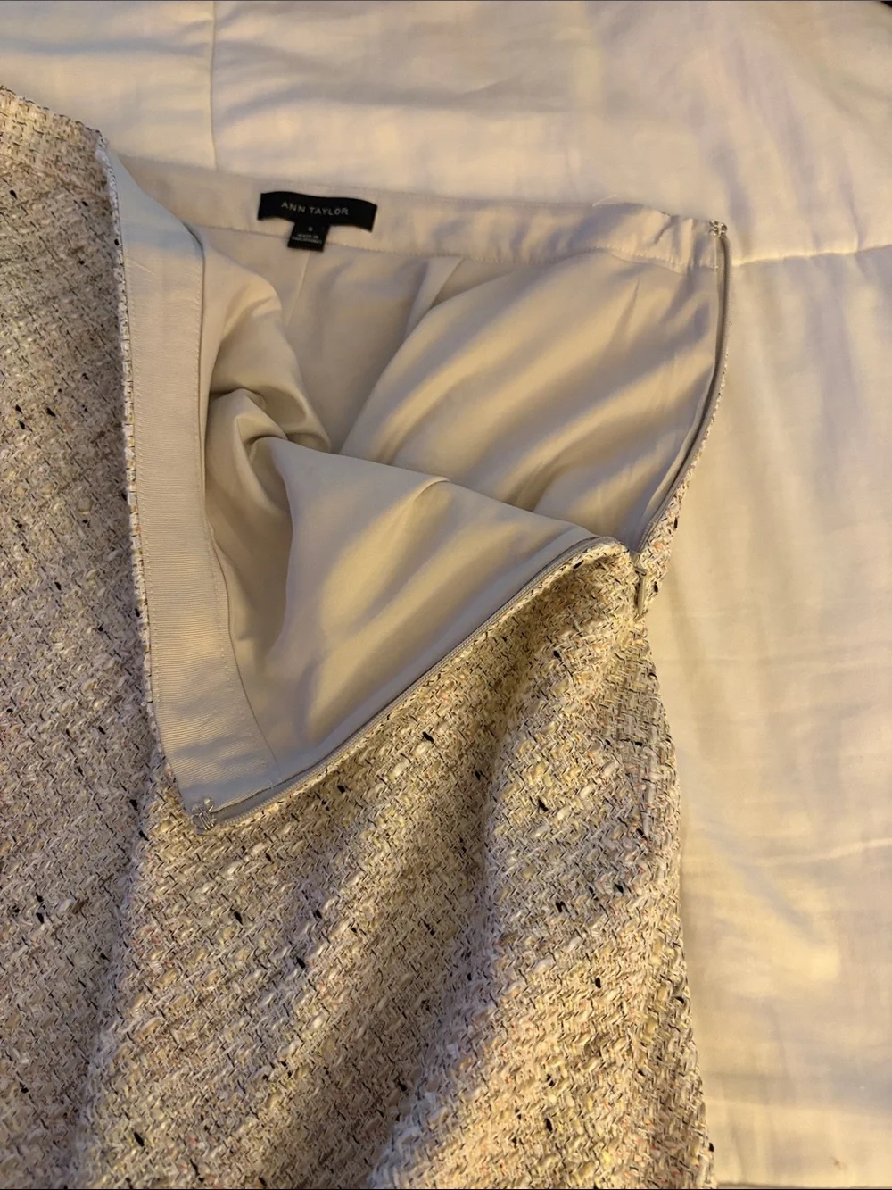 Ann Taylor Cream Tweed Midi Skirt with Flecked Detail - Picture 7 of 9